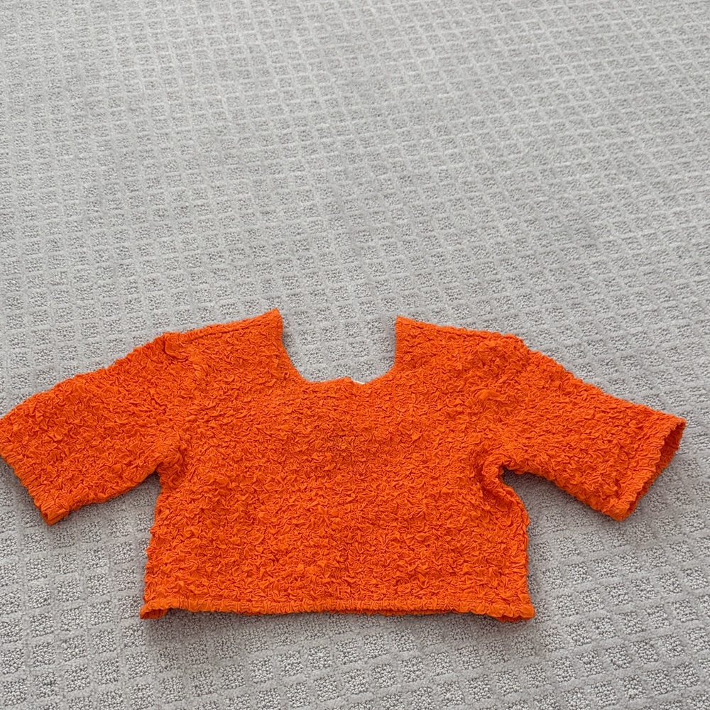 Ganni Vibrant Orange Textured Top